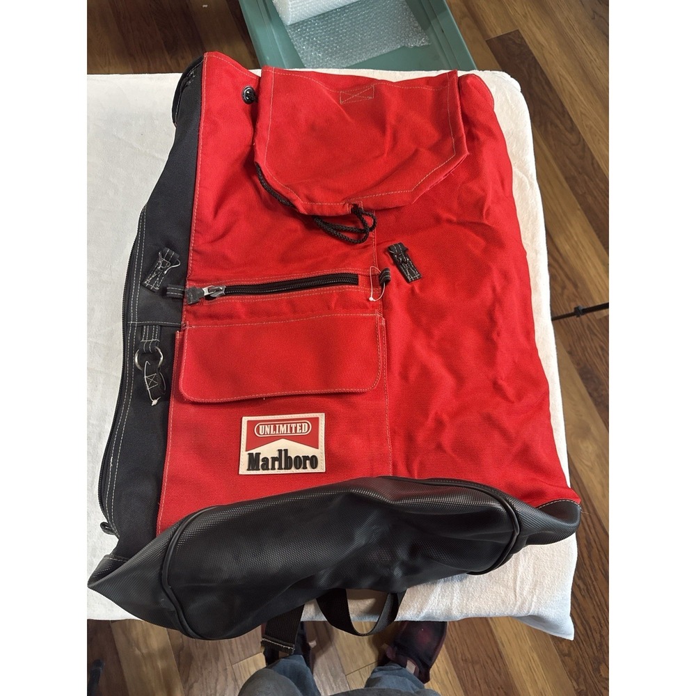 Vintage Marlboro Unlimited‎ Large Red Duffel Travel Hiking Shoulder Bag Backpack